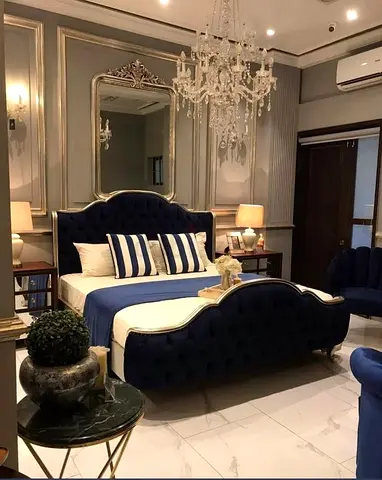 Elegant Blue Velvet Bed