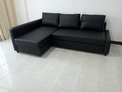 Comfortable Black Leather Corner Sofa