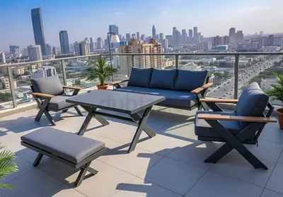 Stylish High Quality Outdoor Dark Grey Lounge Sofa Set with Big Table