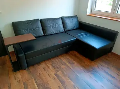 Comfortable L-Shaped Sofa bed black leather