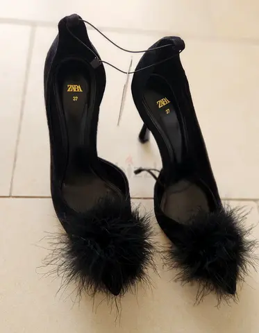 Elegant Zara Heels with Feather Detail - Size 37