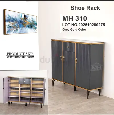 Stylish Grey Gold Shoe Rack with Ample Storage