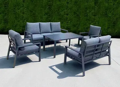 Seven Seater Dark Grey Aluminium Outdoor Sofa Set with Coffee Table