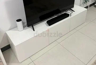 Modern White TV Stand with Storage