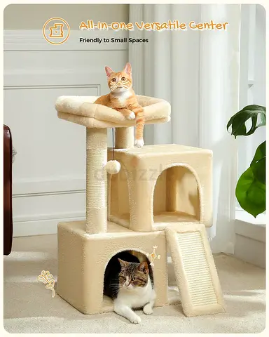 Cat Tree, 77 CM Cat Tower with Dual Condos for Indoor Cats, Plush Cat House with Padded Perch, Scrat