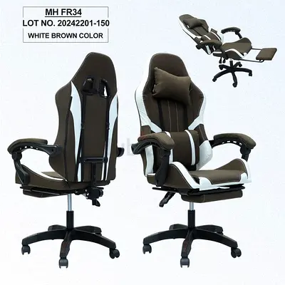 Ergonomic Gaming Chair in White and Brown