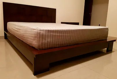 Solid Wood Queen Size bed with Side Cabinet
