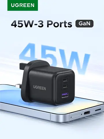 UGREEN 45W 3-Port GaN Charger - Compact and Efficient Chargingشاحن سامسونج 45 وات Ga تايب سي 21 شاحن