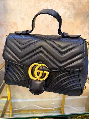 Gucci Black GG Marmont Top Handle Small Bag