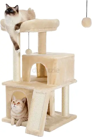 Cat Tree Luxury Cat Tower with Double Condos, Spacious Perch, Fully Wrapped Scratching Sisal Post an