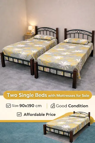 2 single beds with mattresses for sale
