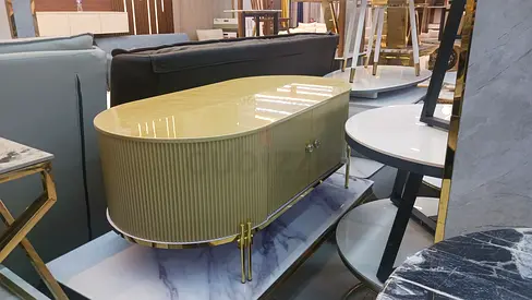 Elegant Oval Coffee Table with Gold Accents