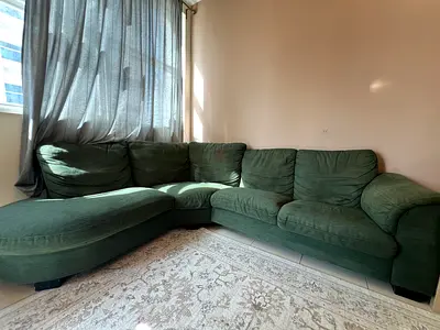 Spacious Green L-Shaped Sofa for Sale