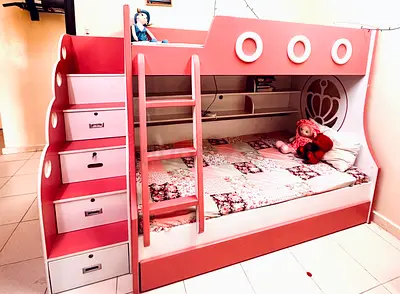 Charming Pink Bunk Bed with Storage for Kids