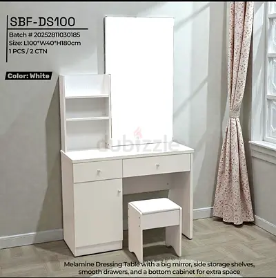 Elegant White Melamine Dressing Table with Mirror
