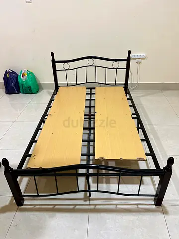Sturdy Metal Bed Frame with Wooden Base