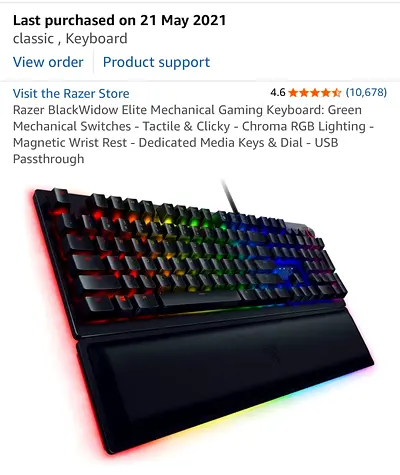 Keyboard razer blackwidow elite  green mechanical switches