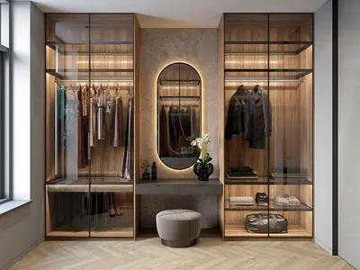 Stylish Modern Wardrobe with Mirror and Lighting