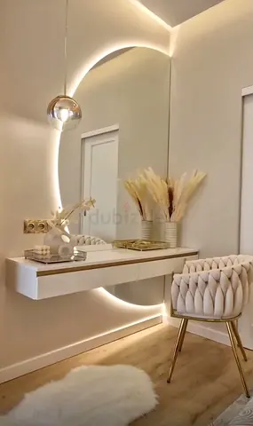 Elegant Modern Vanity Table with Soft Lighting