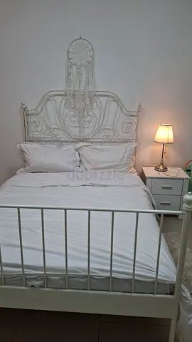 Charming White Metal Bed frame with mattress