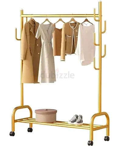 Hanging Garment Rack, Freestanding Coat Rack with Bottom Shelf and Hooks Functional Bedroom