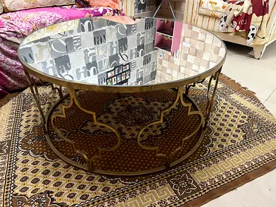 Round iron glass tea table heavy metal