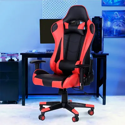 Large Heavy Duty Adjustable Height, Back, Lumbar, Gaming Chair Comfortable and Stylish, Red Black