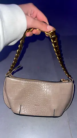 CELESTE Beige Croc-Embossed Shoulder Bag with Gold Chain