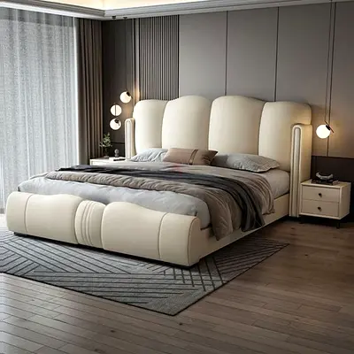 Elegant Cream Upholstered Bed with Modern Design