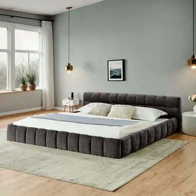 Stylish Modern Grey Bed with Elegant Rug