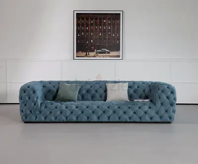 Luxurious Tufted Blue Sofa for Sale