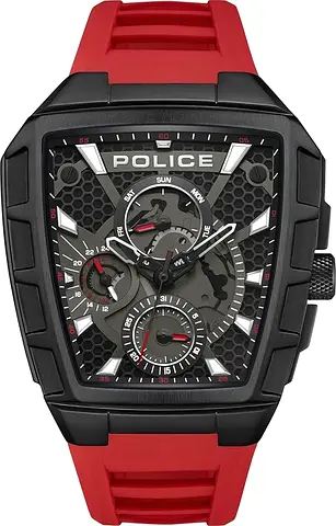 Stylish Police Chronograph Watch with Bold Red Strap