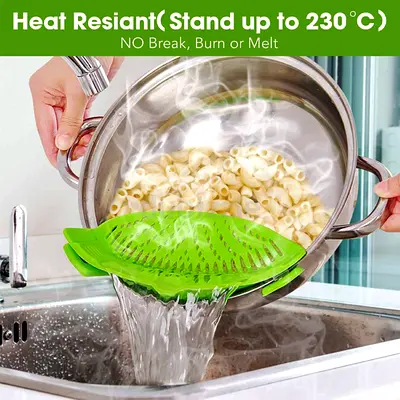 Snap  Strain Pasta Strainer Clip On Pot Strainer for Pans  Bowls Heat Resistant, Silicone Colander