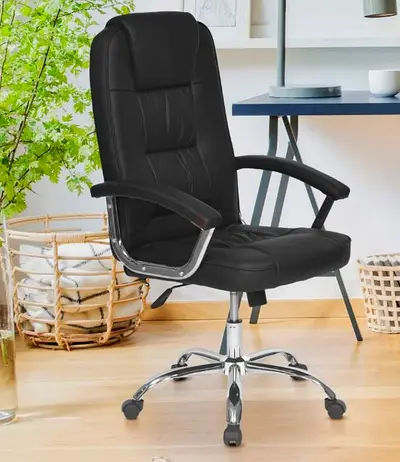 Comfortable PVC Cushioned Adjustable Office Chair with Soft Arms, Black