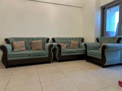 Comfortable Green Velvet Sofa Set with Cushions and king size coat with mattress