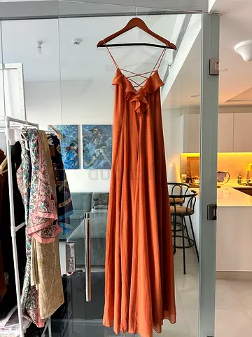 Long Orange Cocktail Summer Dress