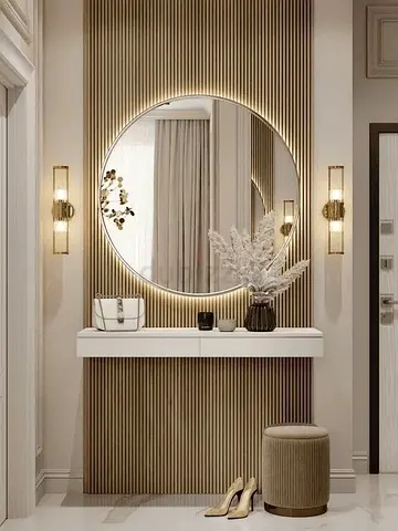 Customized Scandinavian-Style Console Table with led Mirror and backside panels