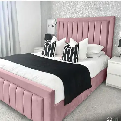Stylish Pink Velvet Bed with Contemporary Design