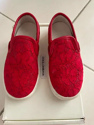 Stylish DolceGabbana Red Lace Sneakers 25
