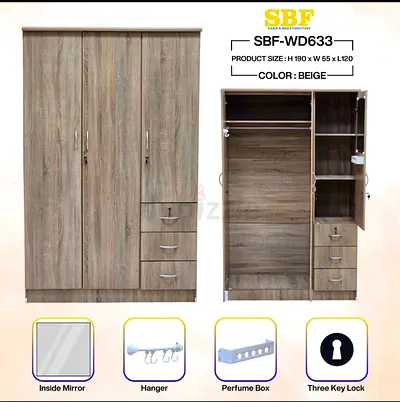 Stylish Wooden Wardrobe with Inside Mirror