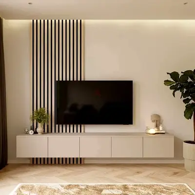 Elegant Minimalist Entertainment Center with TV Stand and panels