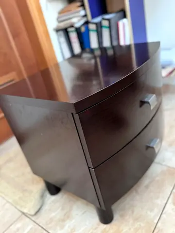 Modern Curved Nightstand - Dark Wood Finish (52cm W)