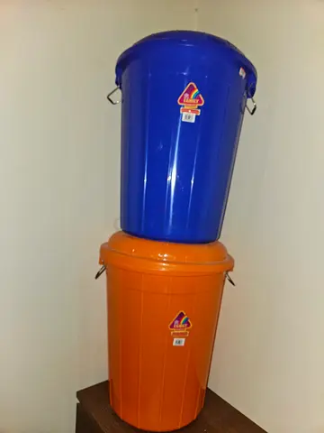 2 x Durable Plastic Storage Drums - Blue and Orange Set
