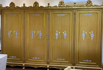 Used Luxurious Gold and Red Bedroom Set with Ornate Details