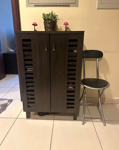 Stylish Wooden Cabinet with Slatted Design