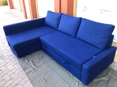 Blue L-Shaped Sofa with Storage