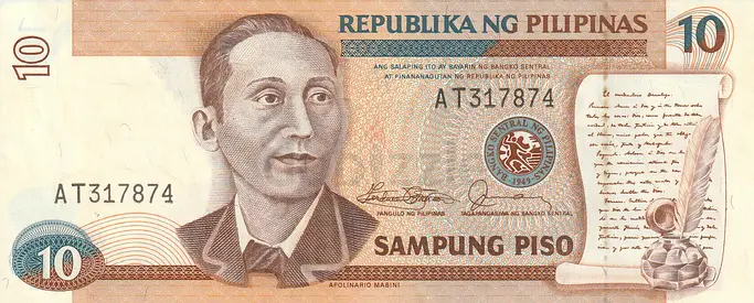 PHILIPPINES 10 PESOS BANKNOTE 1985