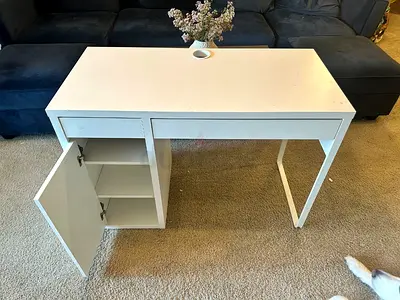 Stylish White Desk with Storage
