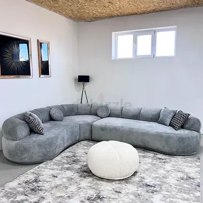 Comfortable Grey Curved Sofa for Sale
