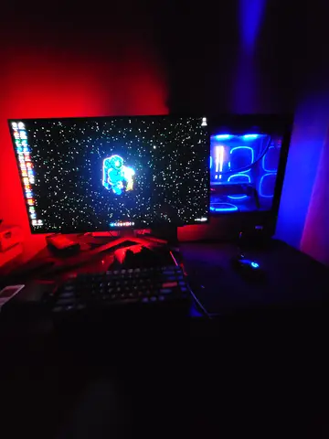 High-Performance Gaming PC Desktop Setup with Custom RGB Case. 1440p 240Hz OLED Monitor